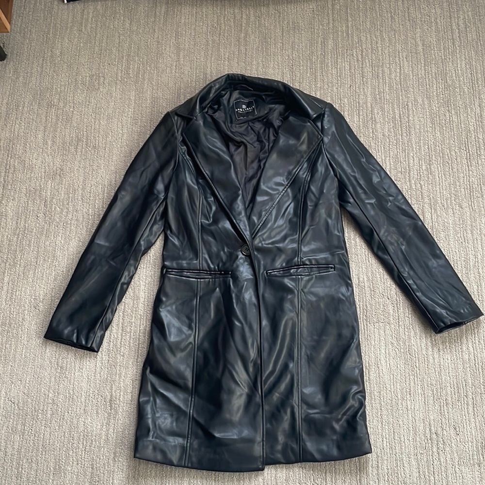 Bagatelle Long Faux Leather Coat Jacket | Black | Size Medium